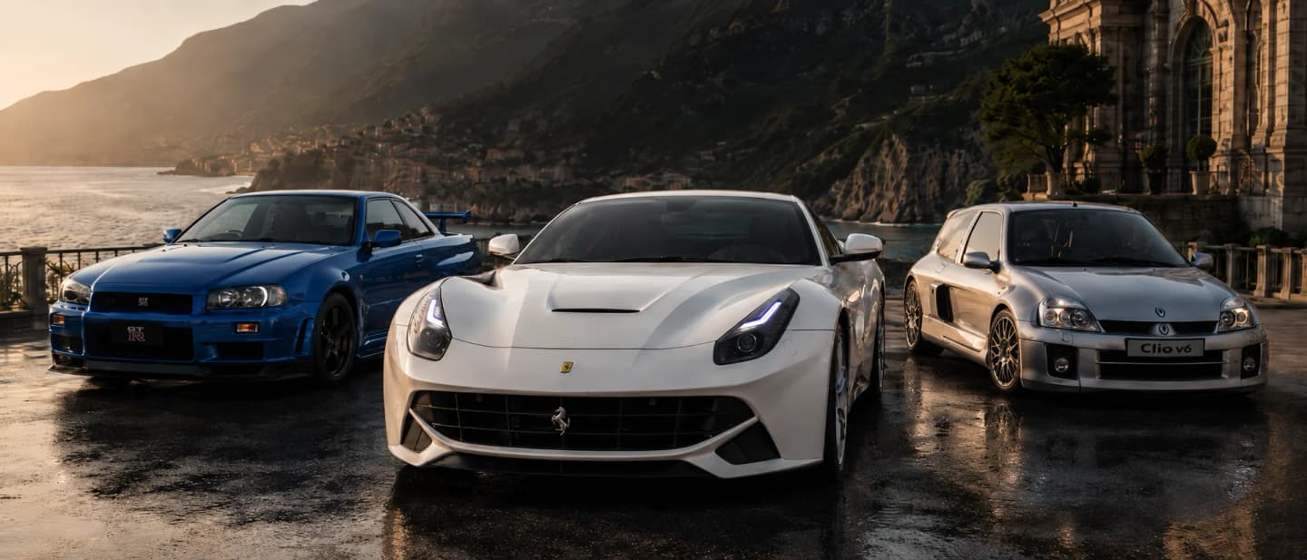 Octane Spot #1: R34 GT-R, Clio V6 en Ferrari F12berlinetta, hype of future classic?